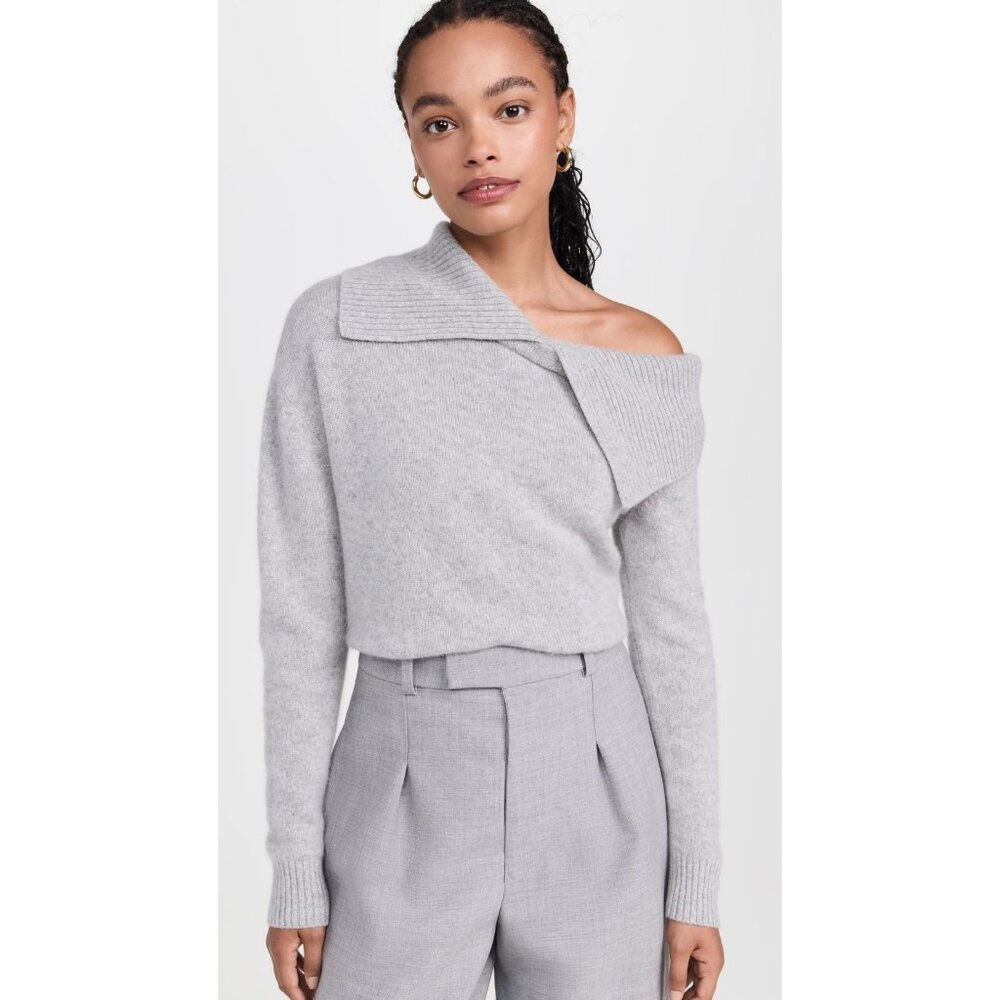 NWT Naadam Luxe Cashmere Collared Asymmetrical Sweater in Cement Gray S